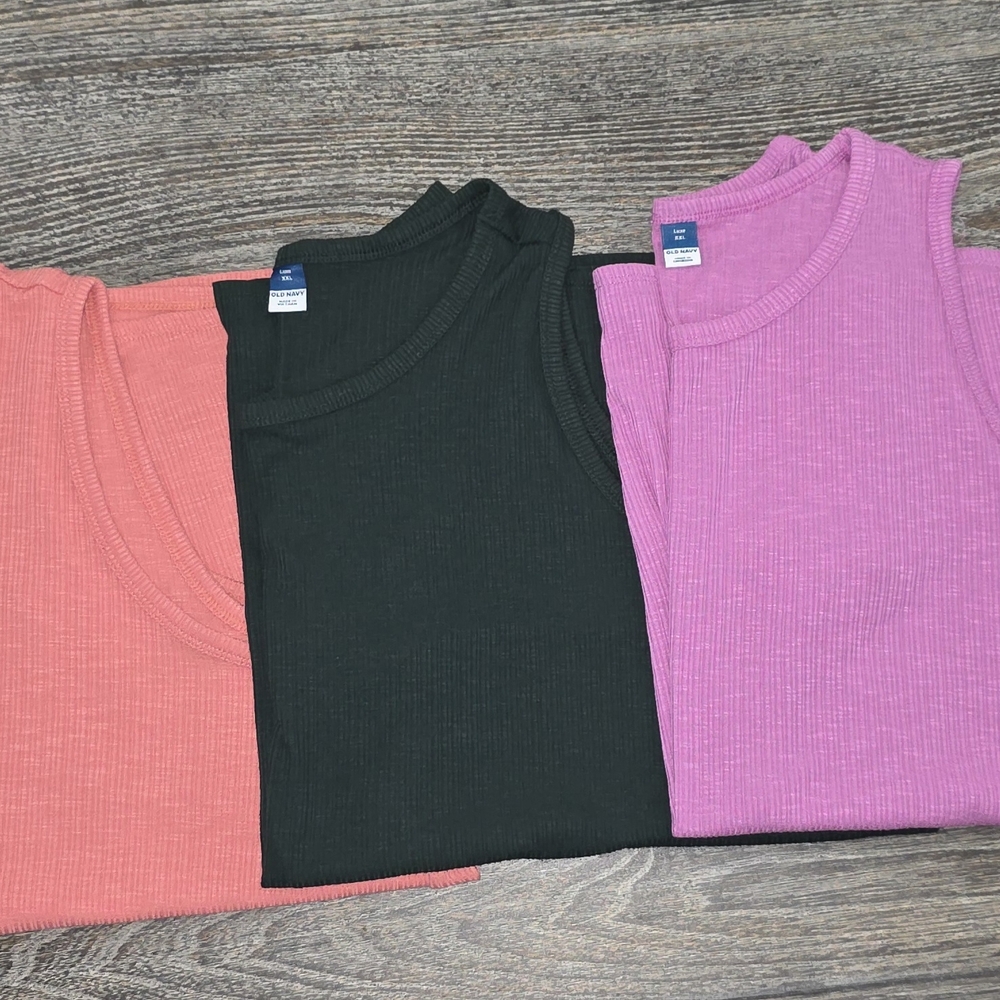 3 Old Navy Coral/Dark Green/Pink Ribbed Sleeveless Tops Size XXL